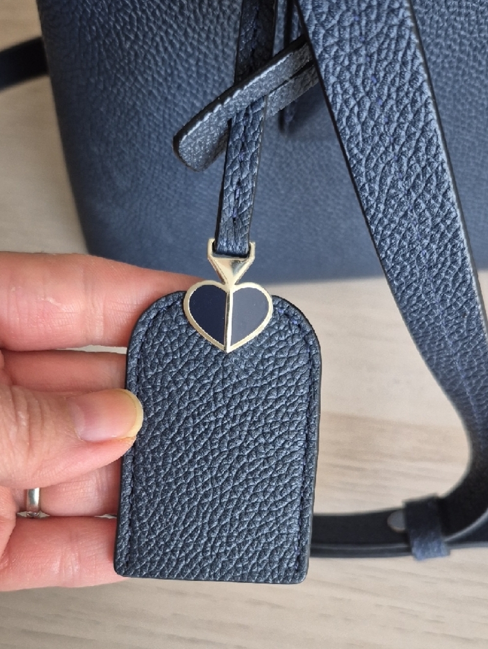 kate spade Medium Margaux Satchel navy pebbled leather satchel with gold accents - Picture 6 of 9